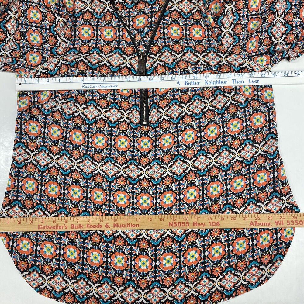 Boho Tunic Top Zac & Rachel 1X Orange Teal Multicolor Pattern Zip Neckline - Picture 7 of 12
